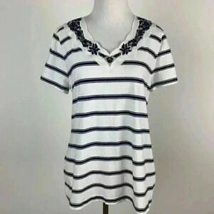Croft & Barrow womens top size M navy blue white